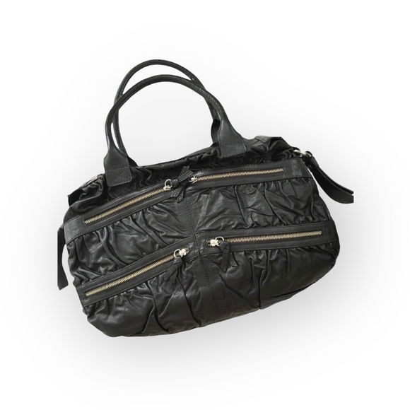 new Maria Bonita Extra ༄ Zip Pockets Leather Travel Bag ༄ Black Metallic Sheen - Picture 10 of 16